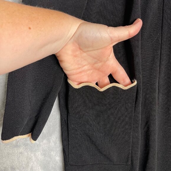 Zara‎ Knit Open Front Cardigan Women's M Black Travel Slinky Scallop Hemline - Picture 3 of 10